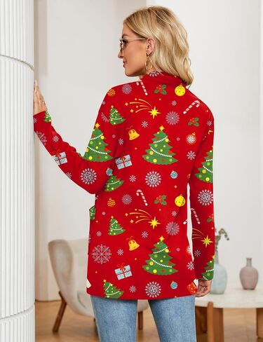 Micoson Xmas Print Long Sleeve Lightweight Cardigan for Women Ugly Christmas Cute Loose Fit Coat with Pockets in Saudi Arabia