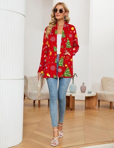 Micoson Xmas Print Long Sleeve Lightweight Cardigan for Women Ugly Christmas Cute Loose Fit Coat with Pockets in Saudi Arabia