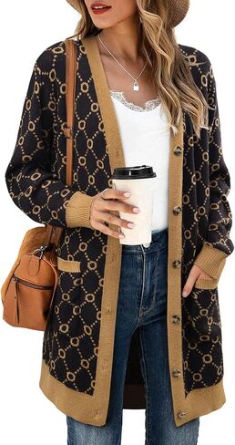 Bebonnie Women's Cozy Knit Long Sleeve Open Front Buttons Cardigan Sweater Outerwears Coats with Pocket in Saudi Arabia