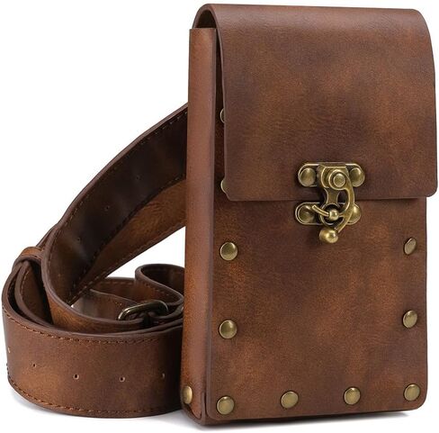 Medieval Belt Pouch Vintage Leather Waist Bag for Cellphone Holder Pirate Belt Purse Pocket Casual Hiking Renaissance Faire Costume Props Wallet black in Kuwait