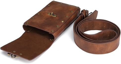 Medieval Belt Pouch Vintage Leather Waist Bag for Cellphone Holder Pirate Belt Purse Pocket Casual Hiking Renaissance Faire Costume Props Wallet black in Kuwait