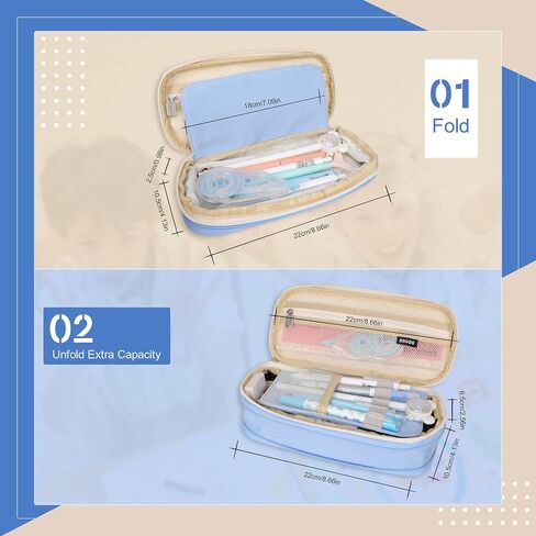 Pencil Case Large Capacity Pencil Box For School Student Kid Teen Back to School Pencil Bag Office College Supplies Pencil Pouch Box (Khaki) in Saudi Arabia