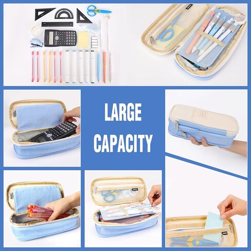 Pencil Case Large Capacity Pencil Box For School Student Kid Teen Back to School Pencil Bag Office College Supplies Pencil Pouch Box (Khaki) in Saudi Arabia