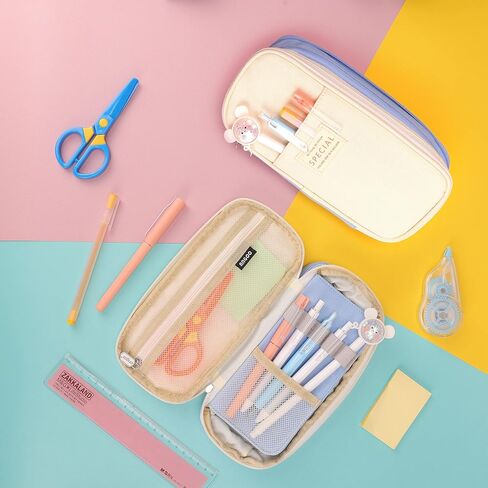Pencil Case Large Capacity Pencil Box For School Student Kid Teen Back to School Pencil Bag Office College Supplies Pencil Pouch Box (Khaki) in Saudi Arabia