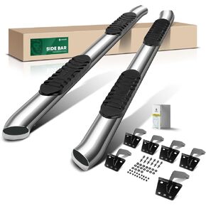 YHTAUTO 5 Inch Running Boards Side Steps Compatible with 2019-2025 Ram 1500(Excl. Ram 1500 Classic), Extended/Quad Cab, Oval Bent Ends Stainless Steel Polished Chrome, Truck Cab Side Step Rails