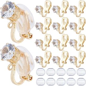 1 Box 32Pcs Clip-on Earring Converter Clip on Earrings Backs Brass Non Pierced Triangle Shape Clip Converters with Crystal Rhinestone and Pads Earring Clips for Jewelry Making Supplies DIY