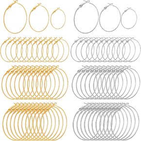 72pcs Earring Findings Hoop for Jewelry Making 4cm 5cm 6cm Gold Silver Hoop Earrings Finding Open Earrings Beading Hoops Earring Making Kit Supplies for DIY Earring Hooks for Jewelry Making