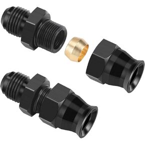 2Pcs 6AN Male to 5/16" Fuel Hardline Tube Compression Fitting Adapter, Straight Aluminum Black Anodized Hard Connector, Automotive Accessories Suitable for Vehicle Fuel Oil Line Modification
