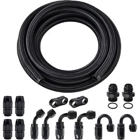 EVIL ENERGY 10AN Fuel Line Kit, AN10 Nylon Stainless Steel Braided Fuel Line Hose, with 14 PCS Fitting Adapter CPE Transmission Line 20FT