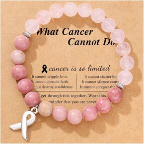Breast Cancer Awareness Bracelets Charm Warming Encouragement Gifts Pink Natural Stone Ribbon Bead Bracelet for Women Girls Ladies Inspirational Gift Unique Jewelry
