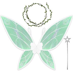 Fairy Wings for Adults & Girls, Butterfly Wings with Flower Fairy Garlands & Wand, Fairy Costume for Women Halloween