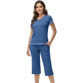 WiWi Pajamas for Women Short Sleeve Top and Capri Pants-Viscose from Bamboo Soft 2 Piece Capris Pjs S-XXL