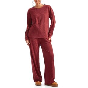 SUUKSESS Women Ribbed Lounge Sets Long Sleeve Pajama Two Piece Sets with Pockets