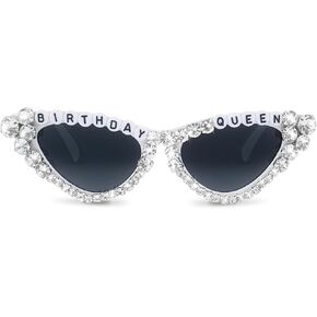 JUSTOTRY Birthday Glasses for Women Birthday Queen Sunglasses Birthday Party Gift Stylish Shiny Diamond Pearl