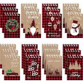 Funrous 24 Pieces Christmas Mini Spiral Notepads, Buffalo Plaid Christmas Theme Small Mini Memo Pad Snowman Merry Christmas Pattern Notebooks for Kids Gift, Xmas Party Favor Supplies, 8 Patterns