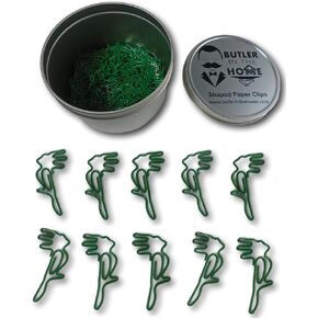Butler in the Home 100 Count Parrot Shaped Paper Clips Great for Paper Clip Collectors or Office Gift - Comes in Round Tin with Lid and Gift Box - Green