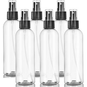 ljdeals 8 oz Clear Plastic Spray Bottles, Black Fine Mist Sprayer, Refillable Empty Bottles for Essential oils, Perfumes, Travel. Pack of 6, Made in USA