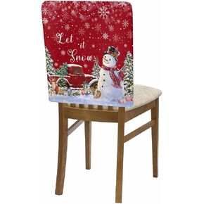 Christmas Chair Covers Set of 4 Snowman Chair Slipcover Protector Removable Washable Stretch Chair Covers Red Snowflake Truck Chair Back Covers for Dining Chairs Kitchen Dinner Holiday Party Decor