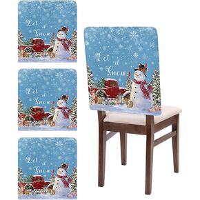 Christmas Chair Covers Set of 4 Snowman Chair Slipcover Protector Removable Washable Stretch Chair Covers Red Snowflake Truck Chair Back Covers for Dining Chairs Kitchen Dinner Holiday Party Decor