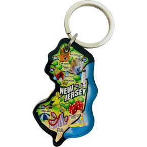 Westmon Works New Jersey Keychain Souvenir with State Map and Flag Images Acrylic Key Chain