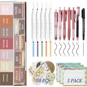 Bible Study Journal Set for Women,Christian Gift Includes 84PCS Bible Tabs,50pcs Bible Quotes Stickers,6pcs Ballpoint Pens,5pcs Bible Highlighters,3 Pack Daily Praying Sticky Notes and 1pcs Marker Pen