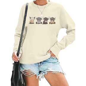 Women Cow Sweatshirt Cute Funny Animal Graphic Hoodie Pullover Western Cowgirl Casual Long Sleeve Shirts Top