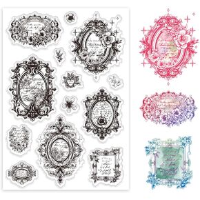 PH PandaHall Vintage Flower Border Clear Stamp, Silicone Stamp Retro Oil Painting Border Transparent Rubber Stamp Seal Paper Stamps for Card Making, Paper Crafting Photo Albums, Holiday Cards