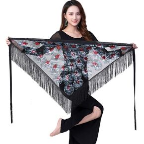 Women Belly Dance Triangle Hip Scarf Skirt with Fringe & Sequin Rave Costume