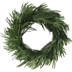 24 Inch Real Touch Christmas Norfolk Pine Wreath，Artificial Green Wreaths for Front Door for Winter Indoor Outdoor Porch Windows Wall Home Decor, Realistic Wreath for All Seasons