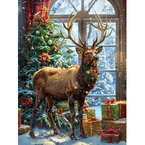 SKRYUIE 5D Christmas Diamond Painting Kits - DIY Diamond Art Kits for Adults Deer, Full Round Drill - Crystal Embroidery Cross Stitch - Craft for Wall & Office Decor - 12x16 Inch k9