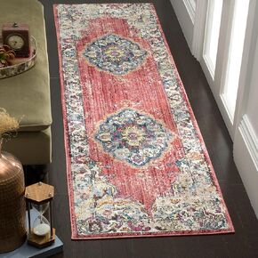SAFAVIEH Bristol Collection 2'3" x 12' Rose / Light Grey BTL343B Boho Chic Medallion Distressed Runner Rug