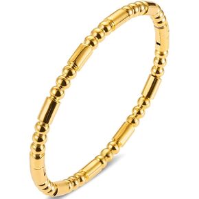 Jude Jewelers Stainless Steel Classic Plain Beaded Pattern Open Clasp Bangle Bracelet