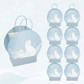 Cheerland Arctic Fox Party Favor Gift Bags Polar Winter Animal Christmas Snow Globe Goodie Paper Bag For Winter Themed Onderland Birthday Decorations Animal Party Supplies - Pack of 8