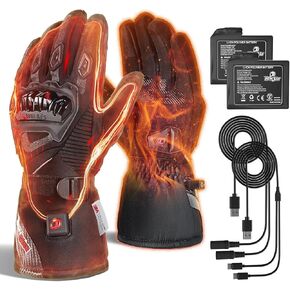 IRON JIA'S Heated Motorcycle Gloves, Waterproof Windproof Touchscreen Winter Skiing Gloves with 3000mAh Rechargeable Battery, Dual-Mode Electrically Heated