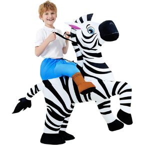 Inflatable Costume For Kids, Blow up Halloween Costumes for Kids, Ride On Zebra Costume Funny Inflatable Suit, Boys, Party, Child