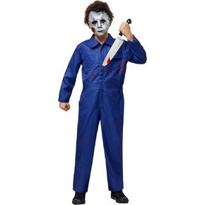 Spooktacular Creations Boys Killer Jumpsuit Costume, Halloween Costume for Kids, Blue Mechanic Jumpsuit,Killer Coveralls