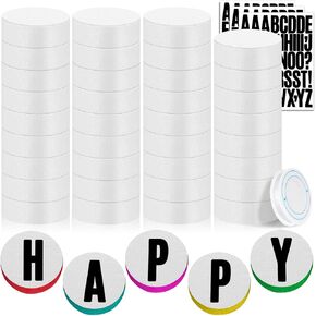 HFKPJRT 3 Inch Foam Circles for Crafts, 30 Pcs Round Styrofoam Discs with Letter Stickers and Hanging Wire for Friendship Bracelet Making, Blank Cakes and Decorations Sculpture Modeling, DIY Project