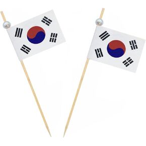 JAVD Korea Flag Korean Toothpick Flags, Small Mini Stick Cupcake Toppers Korea Flags,The toothpick is topped with white pearls Korea Toothpick Flags