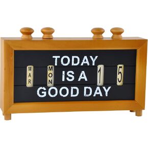 Spiretro Desktop Perpetual Calendar with Carved Case, Monthly, Weekly and Daily Display with Inspirational Words, Solid Wooden Box Stand on Table for Home & Office Décor, Vintage Brown & Black