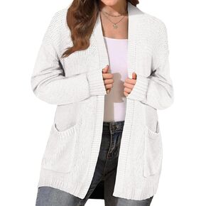 CARCOS Plus Size Cardigan Sweaters for Women Open Front Long Sleeve Oversized Winter Knit Cardigan Coats Pockets XL-3XL