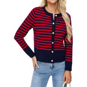 BMJL Women's Striped Cardigan Sweaters Lightweight Cropped Long Sleeve Tops Button Down 2024 Fall Outfits Trendy