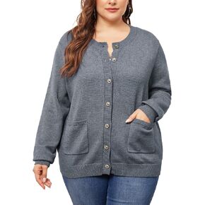 Agnes Orinda Cardigan Sweaters for Women Plus Size Long Sleeve Button Down Crew Neck Classic Sweater Knit Cardigans