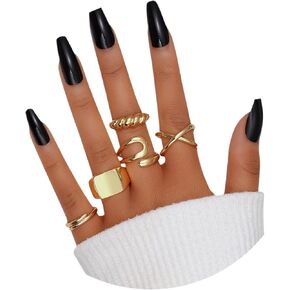 FAXHION 12PCS Gold Stackable Rings Set for Women, 18K Gold Plated Open Stacking Knuckle Ring, Adjustable Chunky Signet Band Ring for Gift