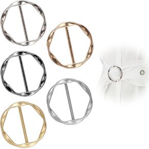 Scarf Ring Clips, 5 Pieces Hat Clips Metal Circle Buckle Belt Clip Tshirt Ties Rings Knotted Button Shawl Clips Sweater Clips Waist Cincher Clip Dress Clips Shirt Ties Clips for Women Girls Clothing