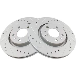 TRQ Front Performance Brake Rotors Set Premium G-Coated Cross Drilled & Slotted Compatible with 1998-2010 Volkswagen Beetle 1999-2006 Golf 1999-2005 Jetta