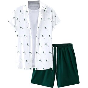 SOLY HUX Men's Short Sets 2 Piece Summer Outfits Graphic Printed Short Sleeve Button Down Shirt and Shorts Set