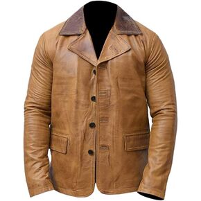 Men's Tan Brown Genuine Real Leather Coat Jacket