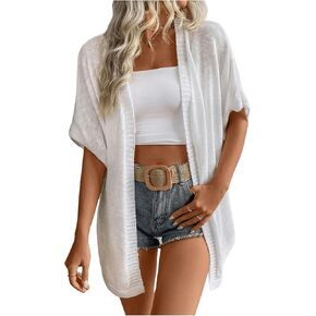 Verdusa Women's Half Sleeve Open Front Loose Knit Cardigan Sweaters