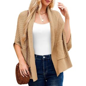 GRACE KARIN Women's 2024 Fall Batwing Sleeve Open Front Cardigan Draped Knitted Shrug Sweater with Pocket