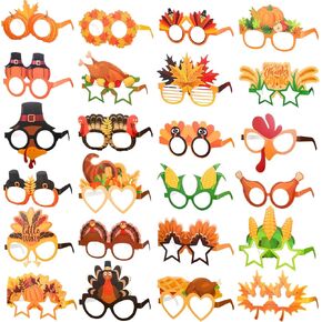 Hiboom 24 Pcs Thanksgiving Paper Glasses Fall Party Decoration Turkey Maple Leaf Eyeglasses Autumn Costume Photo Booth Props for Fall Themed Birthday Harvest Thanksgiving Party Favor Supplies